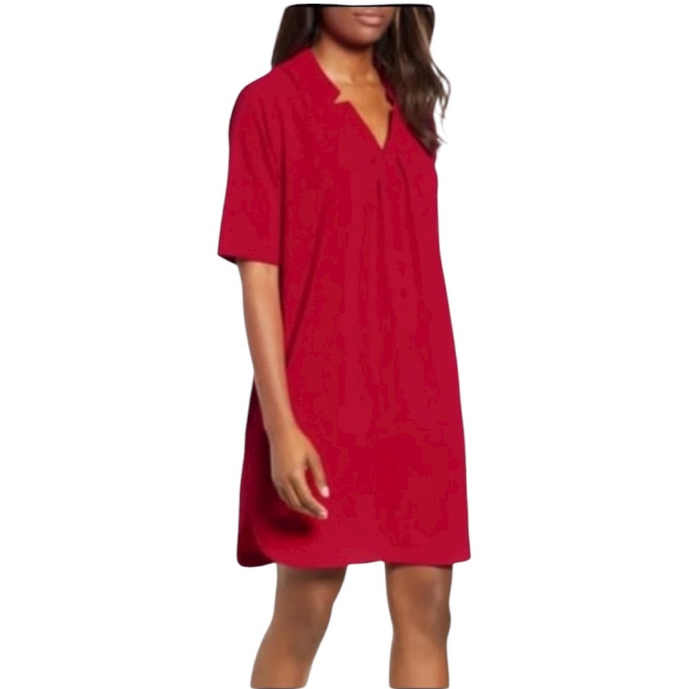 Bobeau Pleated Red Short Sleeve Dress Women Medium NWT